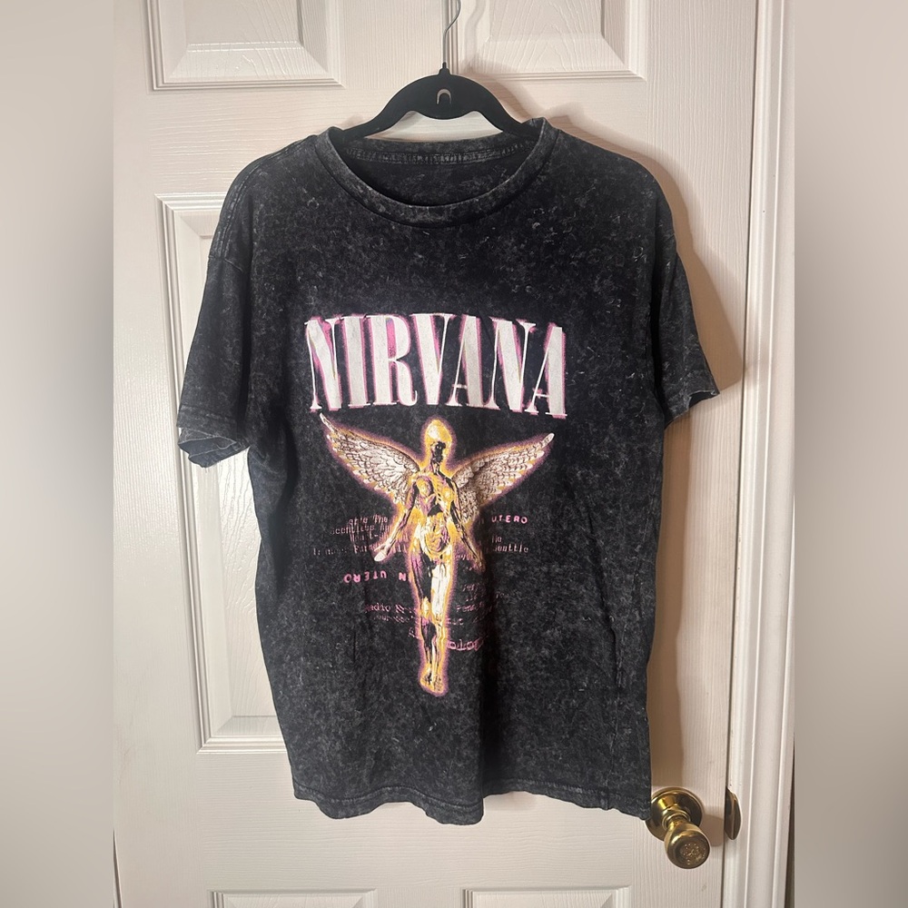 Nirvana Angel Graphic Cotton Black Women’s Short Sleeve T-Shirt Size L